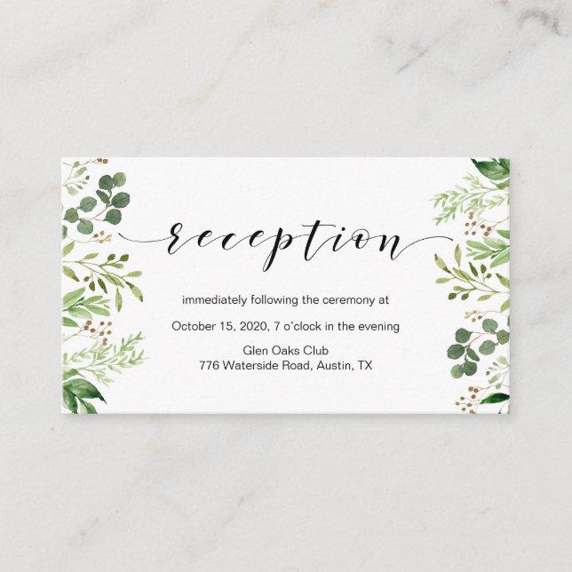 Beautiful Elegant Greenery, Wedding Reception Enclosure Card (Front)