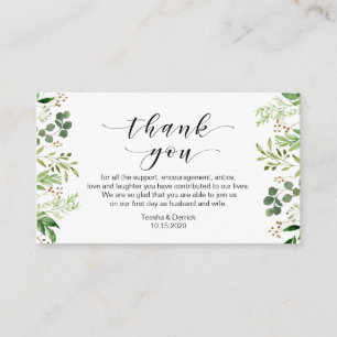 Beautiful Elegant Greenery, Wedding Thank you Enclosure Card