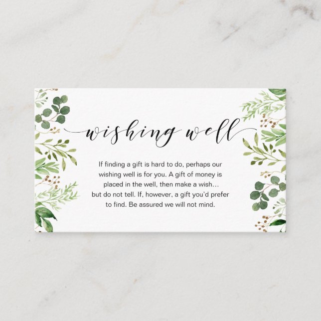 Beautiful Elegant Greenery, Wedding Wishing Well Enclosure Card (Front)
