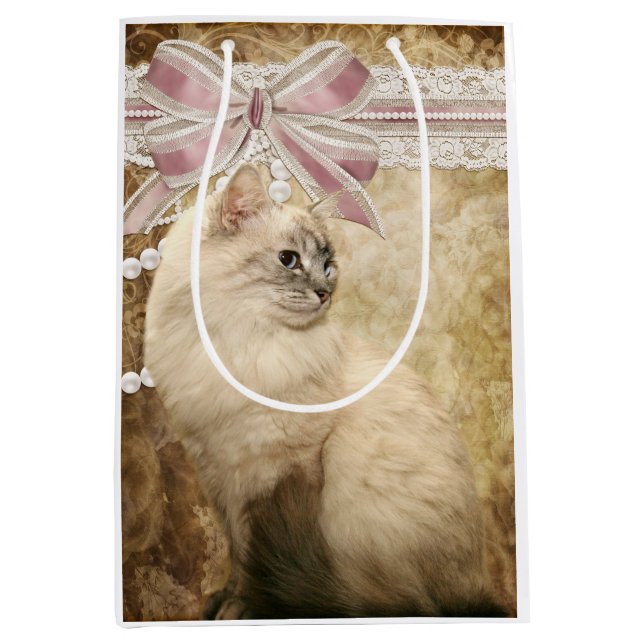 Beautiful elegant kitty cat medium gift bag (Front)
