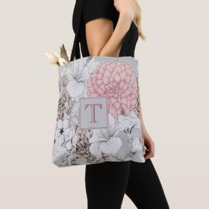 Beautiful Elegant Modern Floral Monogram Tote Bag