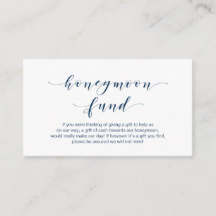 Beautiful Elegant, Navy Blue script Honeymoon Fund Enclosure Card