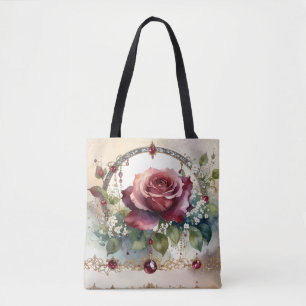 Beautiful Elegant Nostalgic Romantic Red Rose Tote Bag