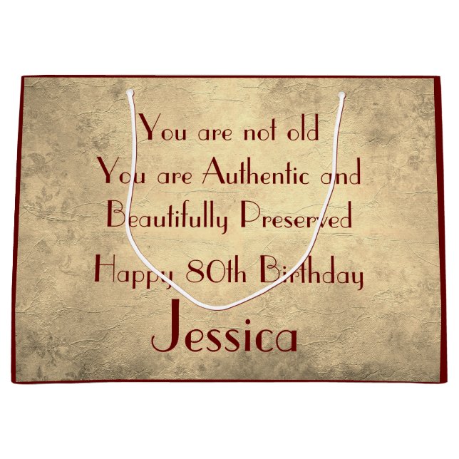 Beautiful elegant personalised 80th Birthday Large Gift Bag (Front)