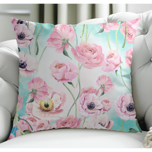 Beautiful Elegant Pink Floral Roses with Blue Sky Cushion