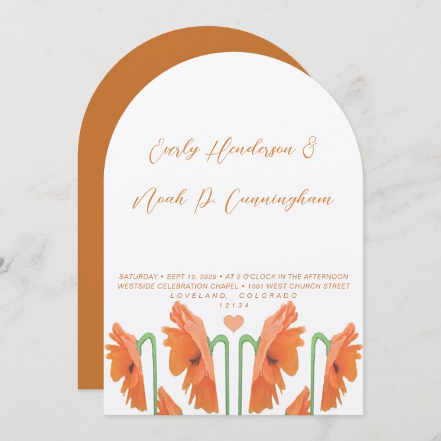Beautiful Elegant Poppy Wedding Invitation (Front/Back)