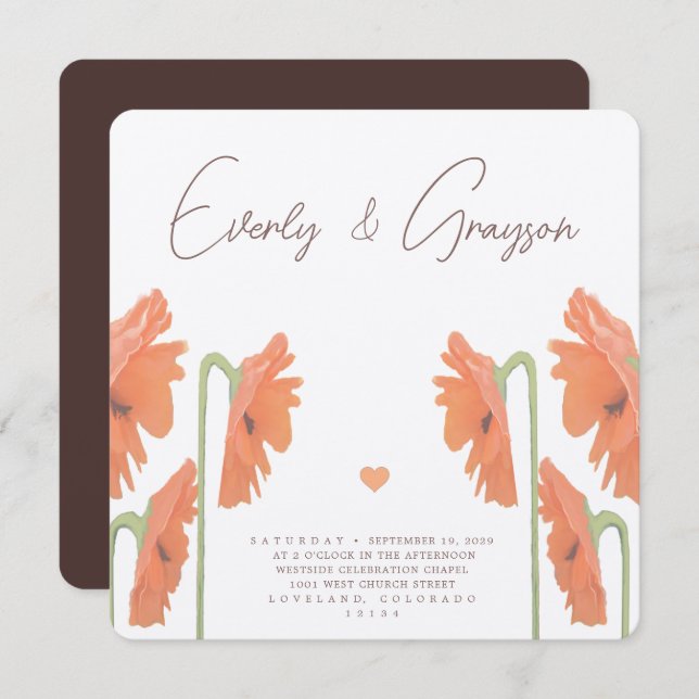 Beautiful Elegant Poppy Wedding Invitation (Front/Back)
