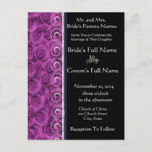 Beautiful Elegant Purple Roses Wedding Invitation Postcard