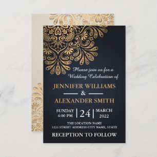 Beautiful Elegant Royal Navy Blue Wedding Invitation