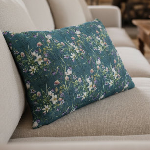 Beautiful Elegant Rustic Wildflowers On Teal Wood Decorative Cushion