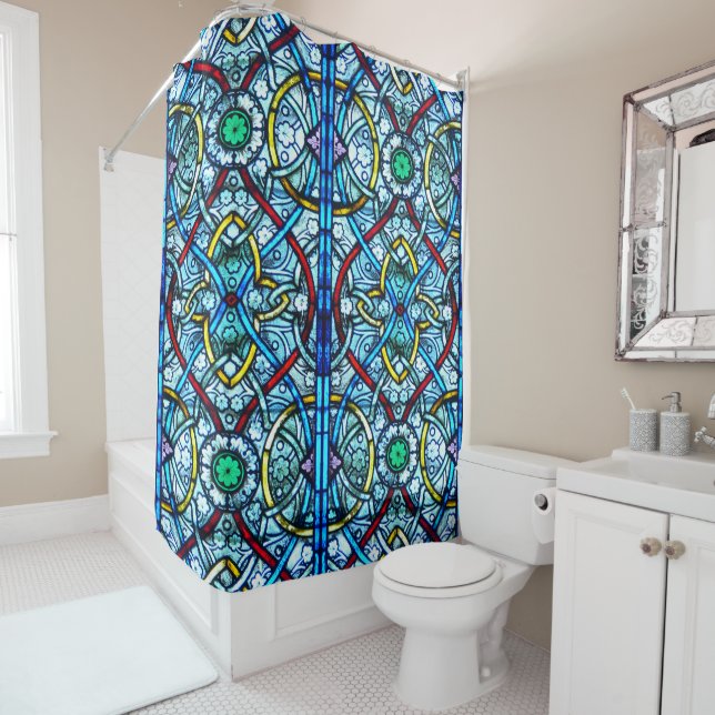 Beautiful Elegant Stained Glass Notre Dame Paris Shower Curtain (In Situ)