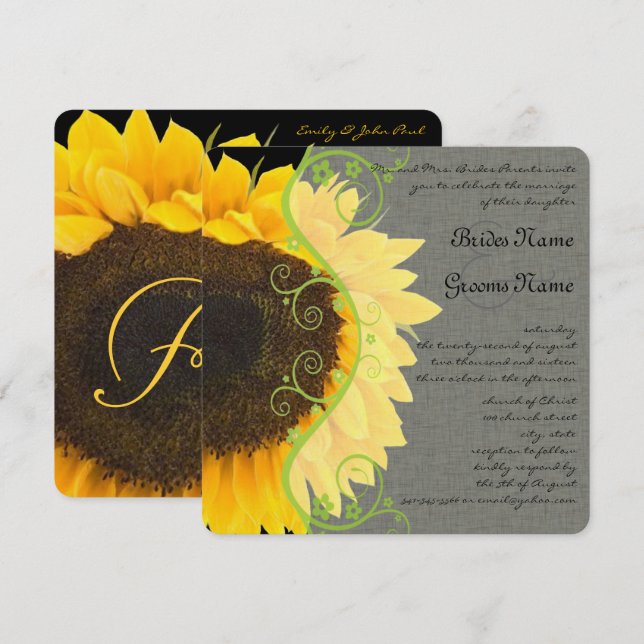 Beautiful Elegant Sunflower Wedding Invitation (Front/Back)