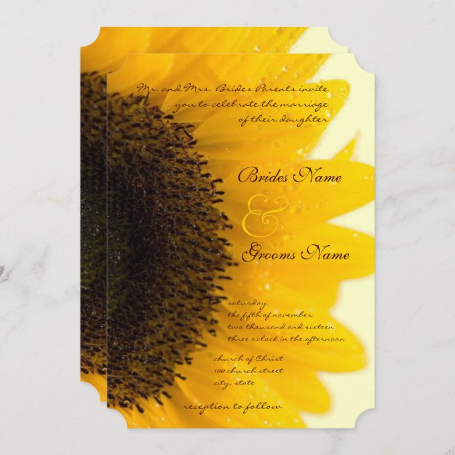 Beautiful Elegant Sunflower Wedding Invitation (Front/Back)