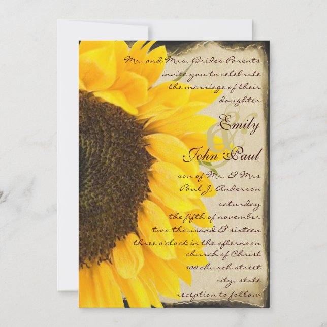Beautiful Elegant Sunflower Wedding Invitation (Front)