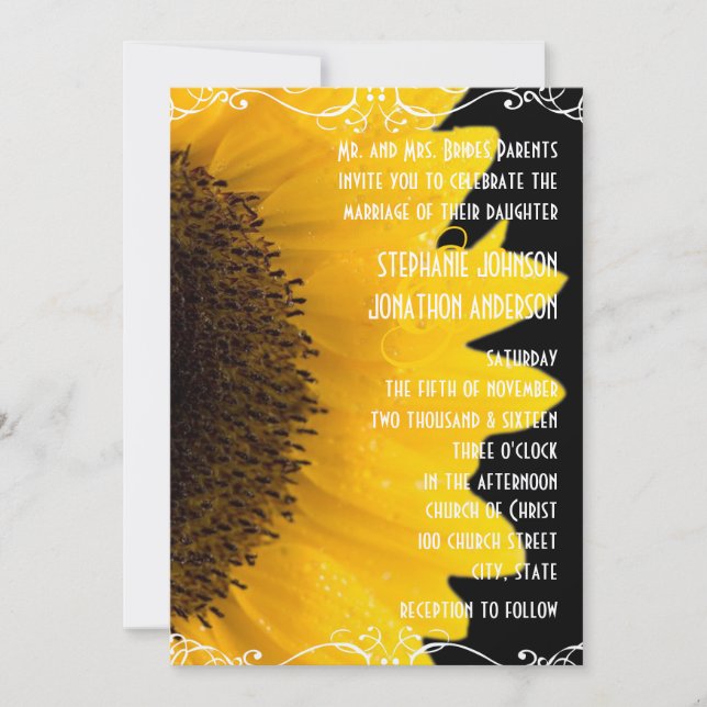 Beautiful Elegant Sunflower Wedding Invitation (Front)