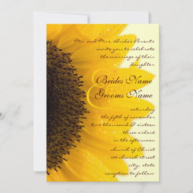 Beautiful Elegant Sunflower Wedding Invitation (Front)