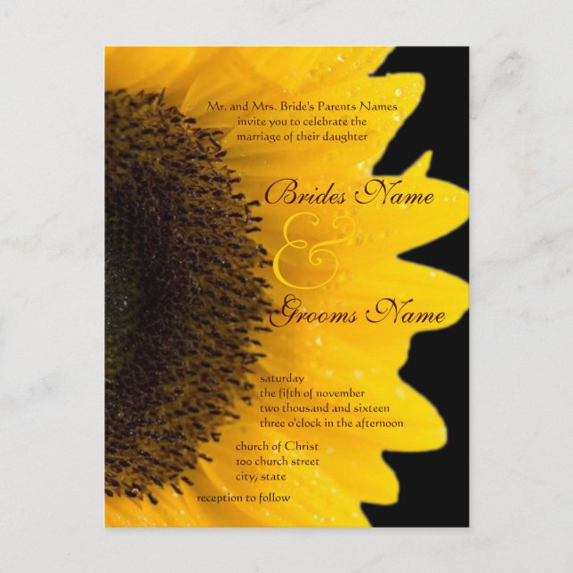 Beautiful Elegant Sunflower Wedding Invitation Postcard (Front)