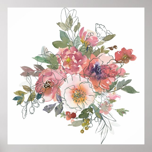 Beautiful Elegant watercolor flowers bouquet art Poster (Front)