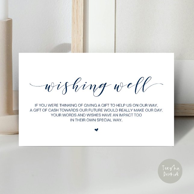 Beautiful Elegant Wedding Wishing Well, Gifts Enclosure Card (Beautiful Elegant Wedding Wishing Well, A Note On Gifts Enclosure Card in Navy Blue)