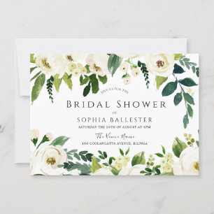 Beautiful Elegant White Floral Bridal Shower Invitation