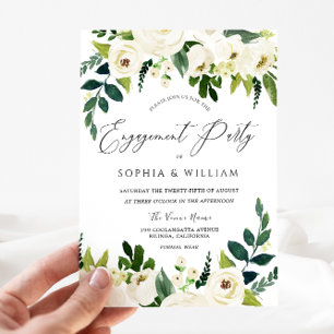 Beautiful Elegant White Floral Engagement Party Invitation