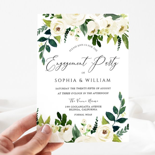 Beautiful Elegant White Floral Engagement Party Invitation (Creator Uploaded)