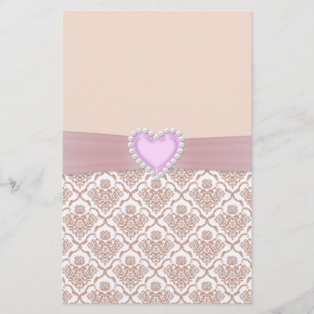 Beautiful elegant white pearls effect heart stationery (Front)