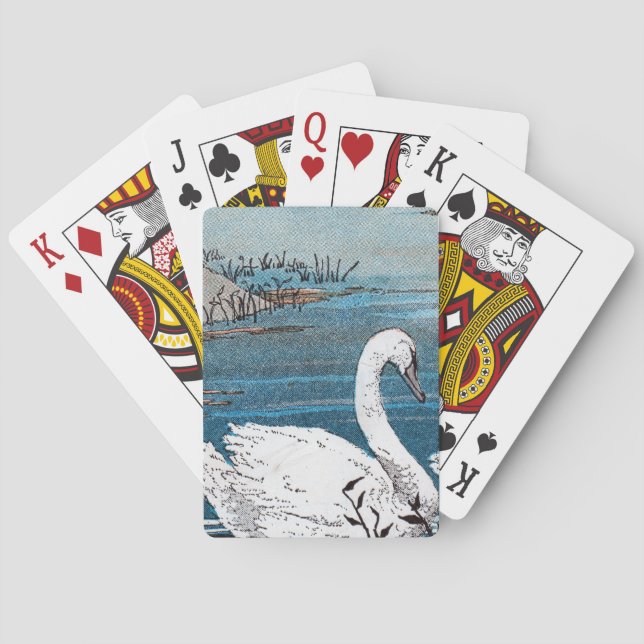 Beautiful Elegant White Swan Swimming in Lake Playing Cards (Back)