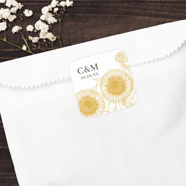 Beautiful Elegant Yellow Sunflowers Autumn Wedding Square Sticker (Creator Uploaded)