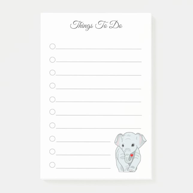 Beautiful Elephant Holding a Heart Things To Do Po Post-it Notes (Front)