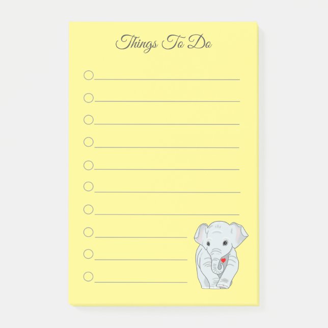 Beautiful Elephant Holding a Heart Things To Do Po Post-it Notes (Front)