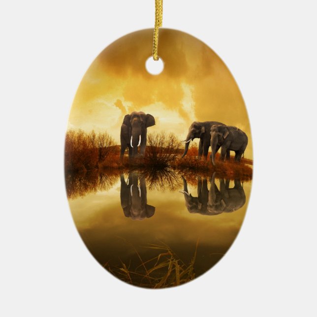 beautiful elephant Thailand sunset Ceramic Tree Decoration (Front)