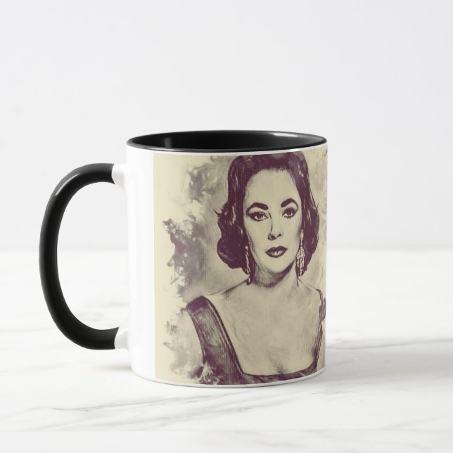Beautiful Elizabeth Taylor portrait drawing Mug (Left)