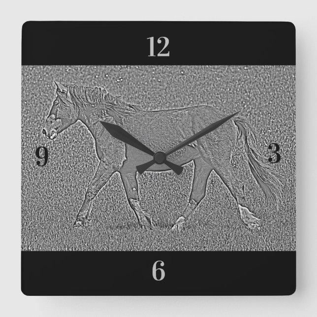Beautiful Embossed Wild Horse Wall Clock (Front)