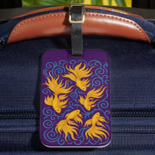 Beautiful embroidered golden fishes luggage tag