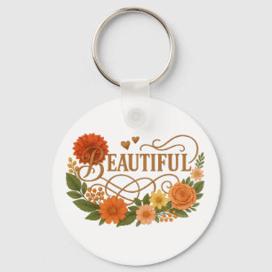 Beautiful Embroidered Style Metal Circle Keychain