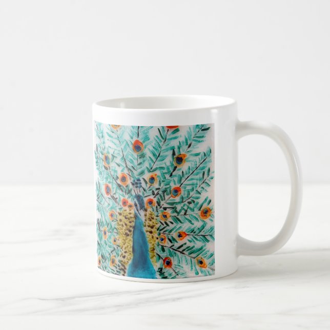 Beautiful Emerald Green Turquoise Peacock Coffee Mug (Right)