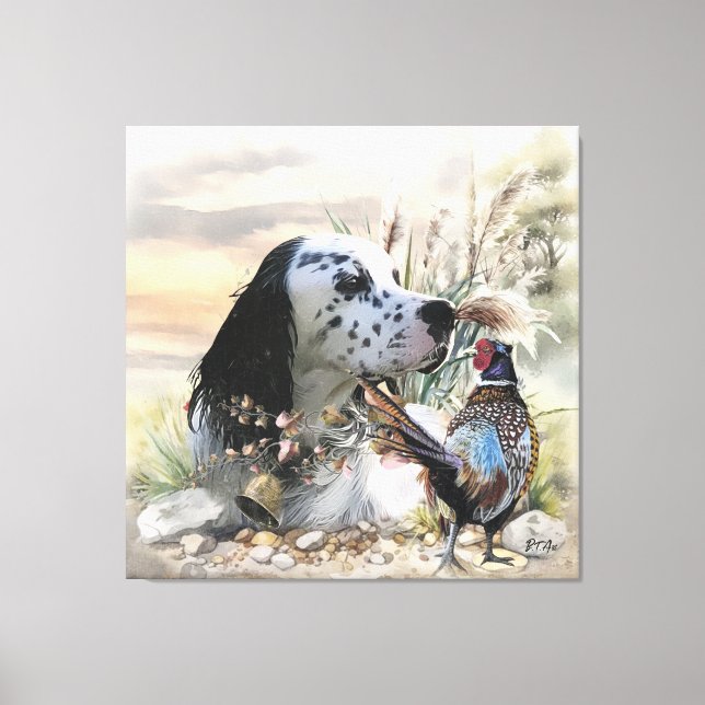 Beautiful English Setter with Pheasant ,  Art  Canvas Print (Front)
