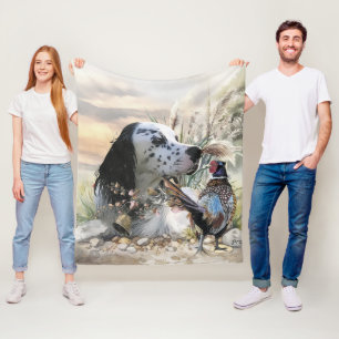 Beautiful English Setter with Pheasant ,  Art  Fleece Blanket