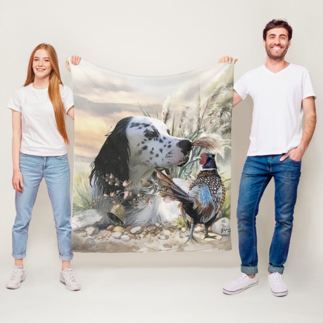 Beautiful English Setter with Pheasant ,  Art  Fleece Blanket (In Situ)