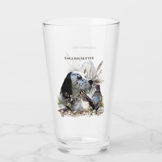 Beautiful English Setter with Pheasant ,  Art  Glass (Front)