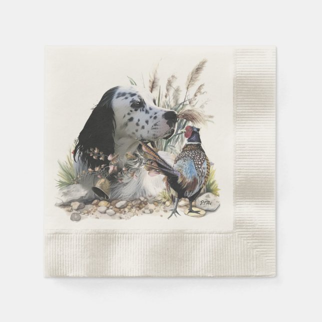 Beautiful English Setter with Pheasant ,  Art  Napkin (Front)