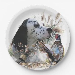 Beautiful English Setter with Pheasant ,  Art  Paper Plate
