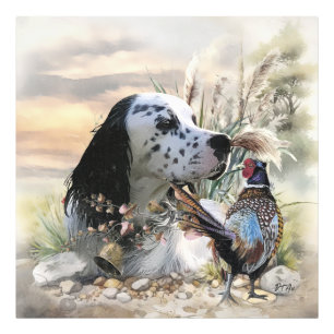 Beautiful English Setter with Pheasant , Art Photo Print