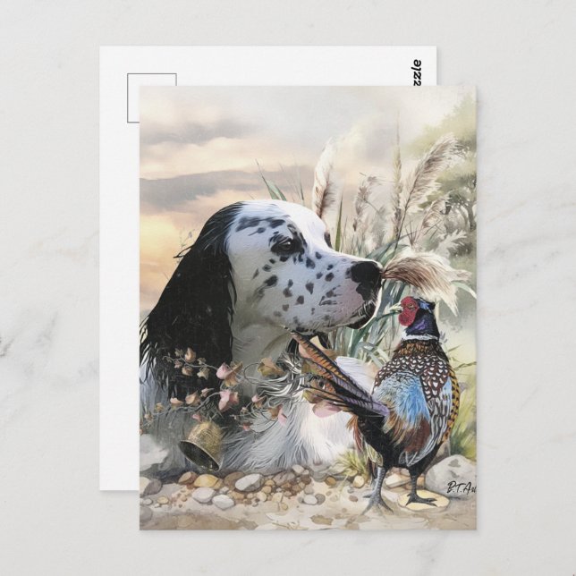 Beautiful English Setter with Pheasant ,  Art  Postcard (Front/Back)