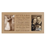 Beautiful Engraved 65th Wedding Anniversary Frame<br><div class="desc">Honour your loving spouse, or a special couple celebrating their 65th anniversary, with this charming picture frame. The frame, which holds two photos and comes with its own stand, will be expertly engraved with two first names, a last name, and a date of your choosing. It also allows you to...</div>