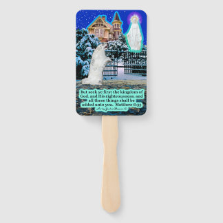 Beautiful Eskie and Angel Scripture Matthew 6:33  Hand Fan