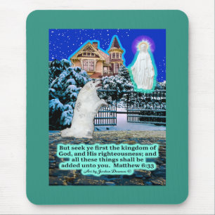 Beautiful Eskie and Angel Scripture Matthew 6:33 Mouse Pad