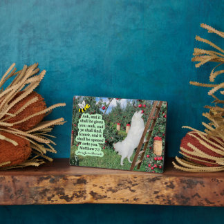 Beautiful Eskie and Orchard Scripture Matthew 7:7 Plaque