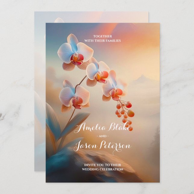 Beautiful Ethereal Colours Orchid | Serene Wedding Invitation (Front/Back)